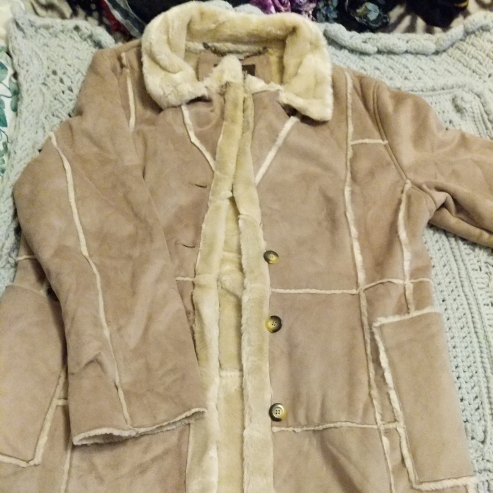 Suede and faux fur winter coat